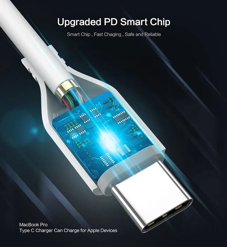 White USB-C to Lightning charging cable for iPhone, 1 metre length