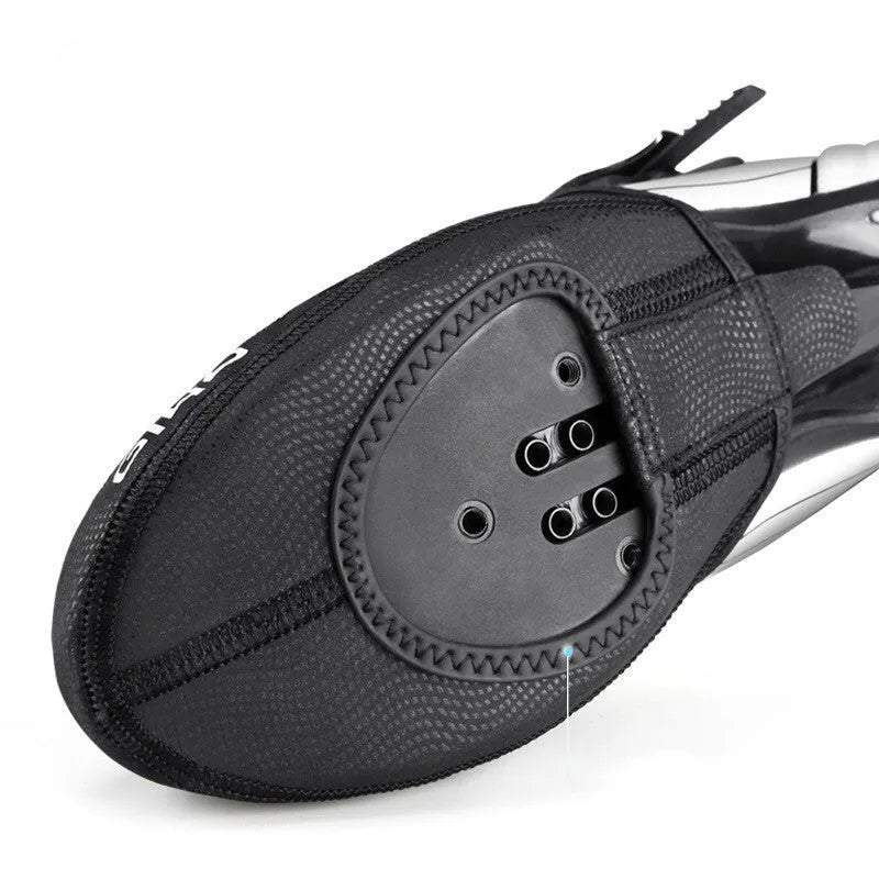 GIYO half palm shoe cover in black, side view showing self-locking band and forefoot coverage for cycling