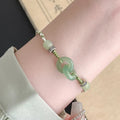 Green jade buckle copper bracelet with double ring strap ethnic design for women