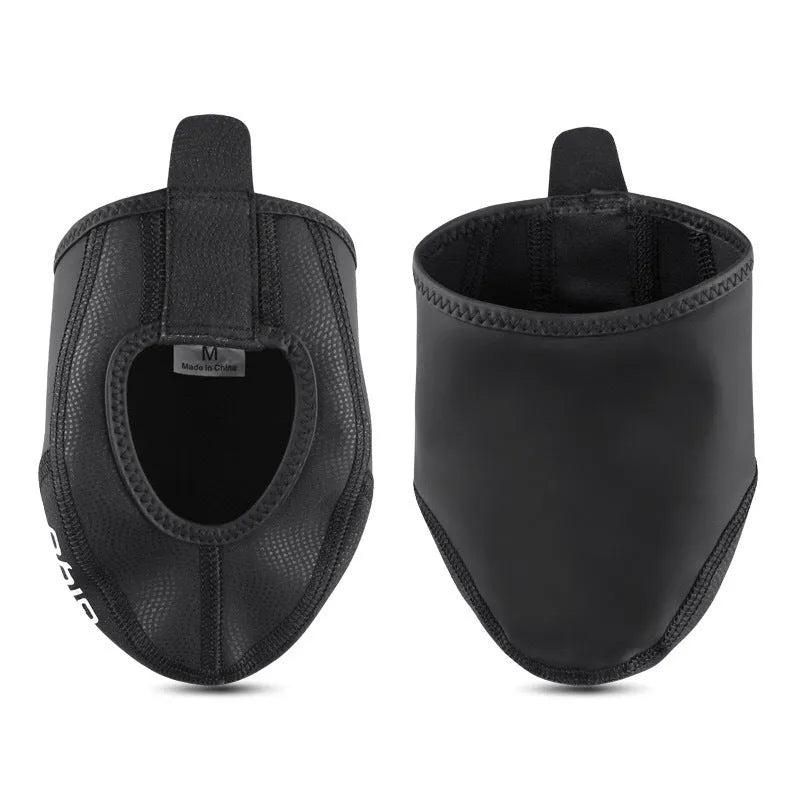 GIYO half palm shoe cover in black, side view showing self-locking band and forefoot coverage for cycling