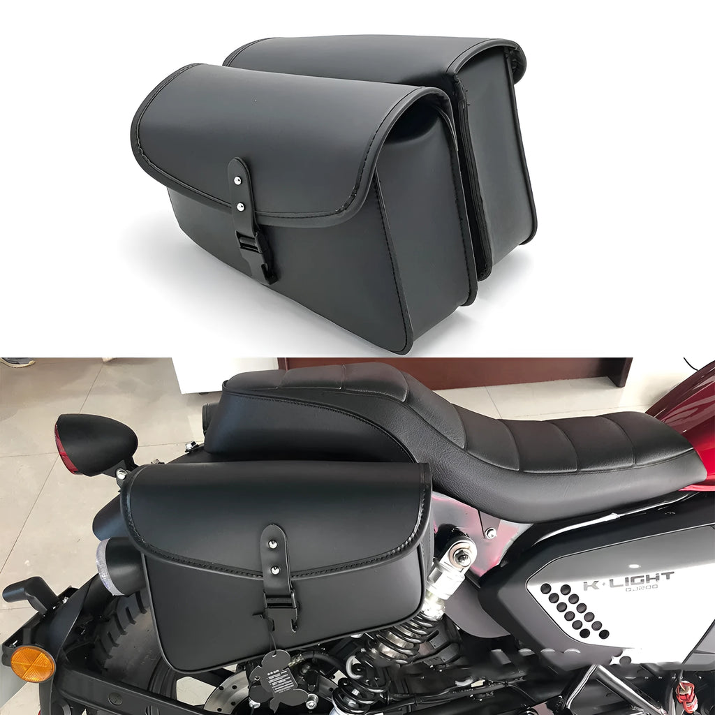 Black PU leather motorcycle swingarm saddlebag mounted on Sportster