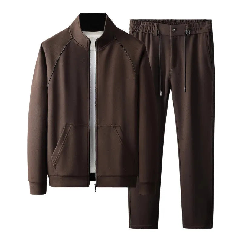 Men's stand collar casual sports suit with matching trousers in slim fit