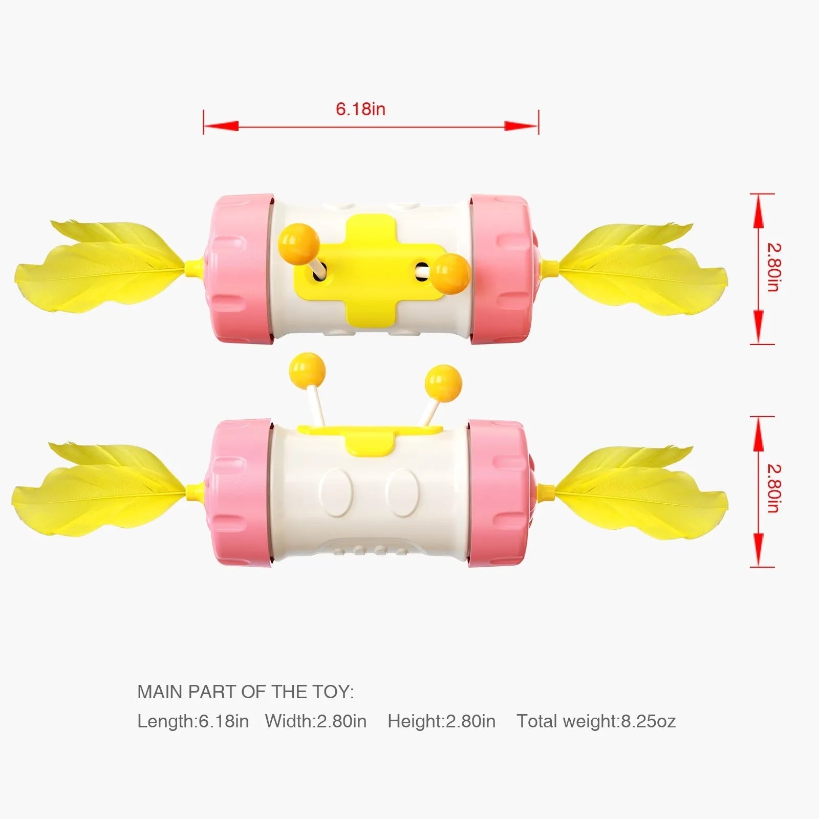 Cat toy stick with rotating feather ball in blue, green, pink, sky blue and yellow colour options
