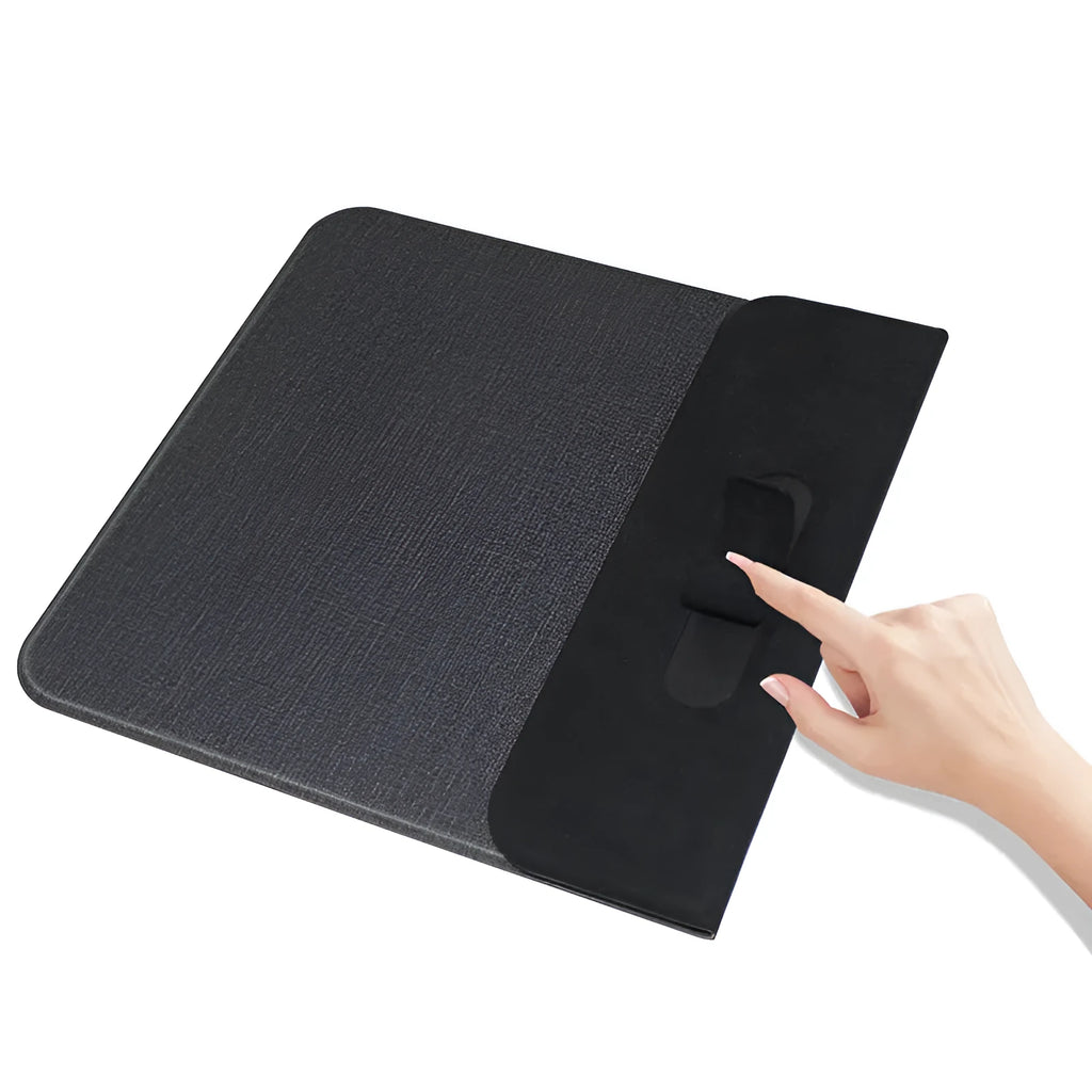 Foldable cloth wireless charging phone holder showing 10W Qi charging logo.