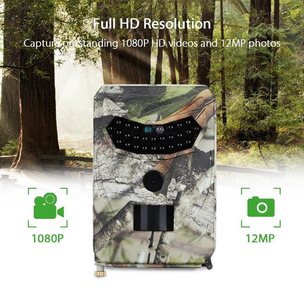 Camouflage JPEG trail wildlife camera with 20MP resolution and infrared night vision LEDs
