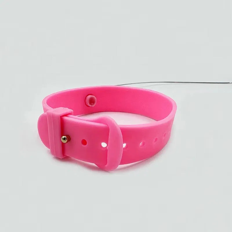 Adjustable cat collar toy with silicone teaser wand and feather charm attached