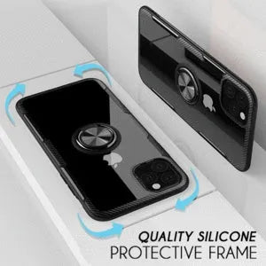 Black PU back cover phone case for iPhone 11 Pro Max showing button access points