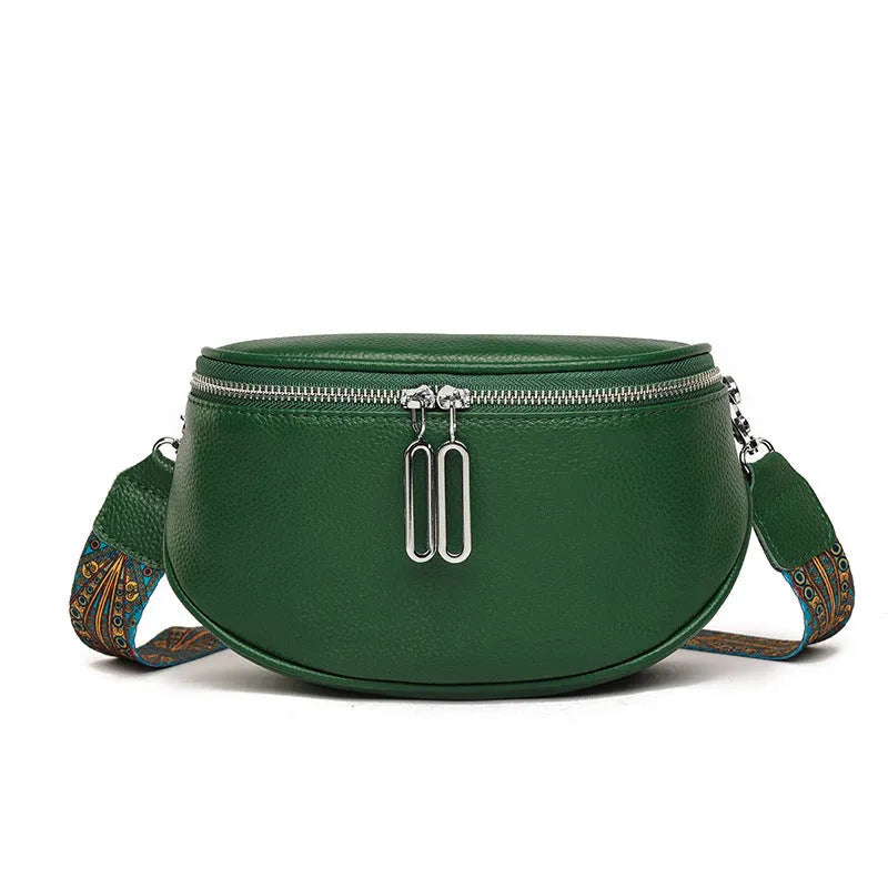 Women's soft PU leather messenger bag in saddle shape design with single shoulder strap