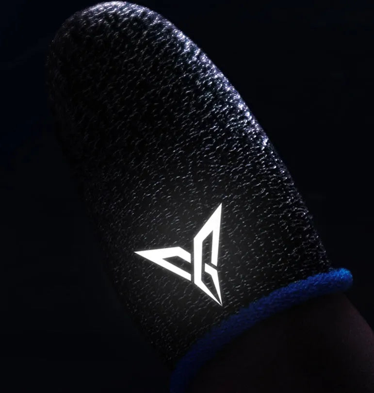 Green gaming thumb sleeves with 3M reflective logo made from silver fibre for sweat absorption during play