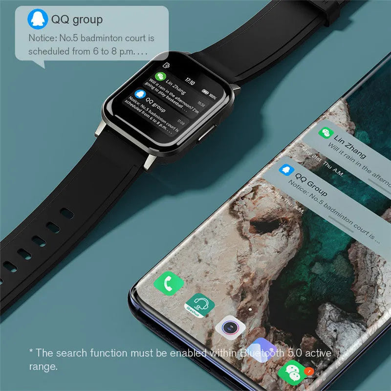 Black waterproof smart fitness bracelet with 1.4-inch touchscreen on a silicone wrist strap