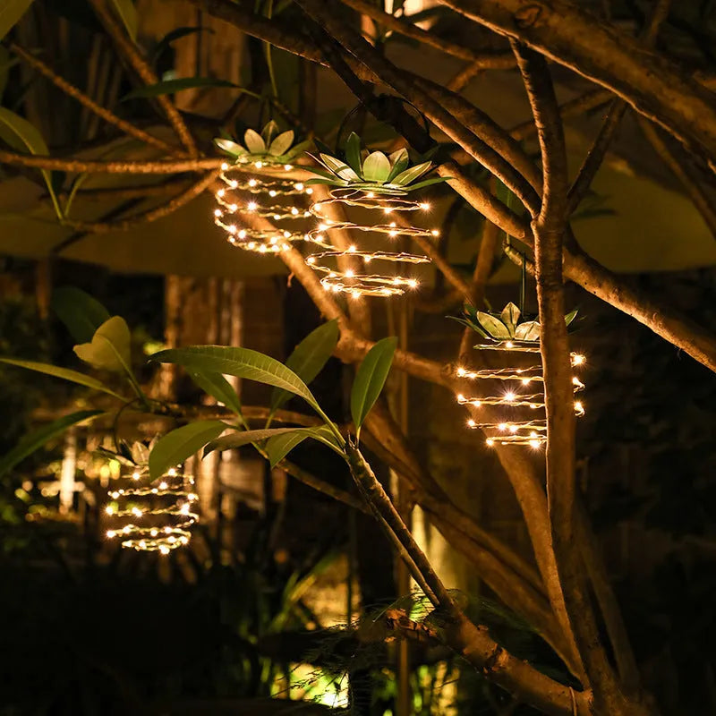 Outdoor solar garden sensor light pineapple shaped LED lamp with IP55 waterproof rating for pathway and patio decoration