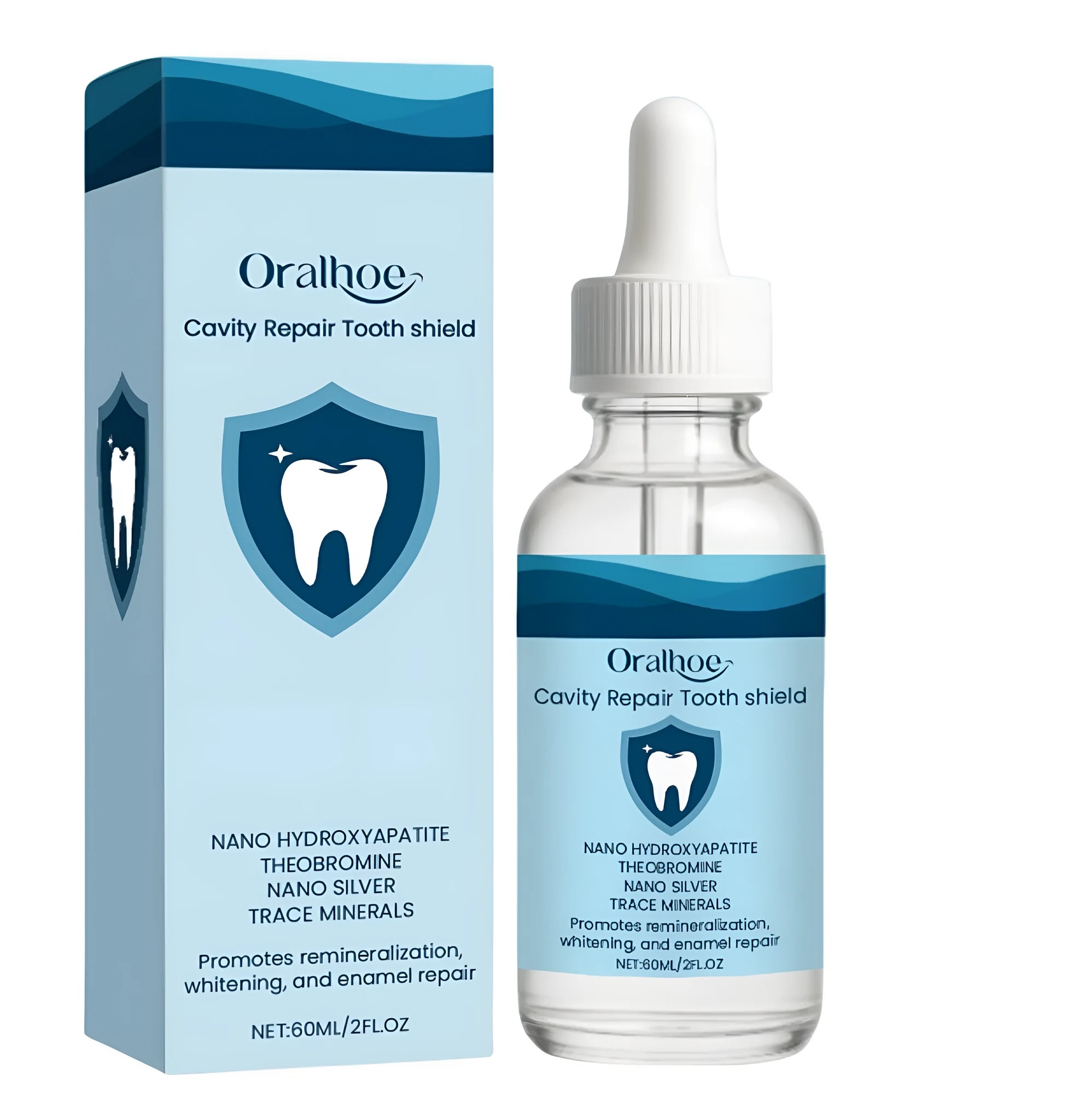 60ml bottle of dental restorative fluid oral rinse with hydroxyapatite and theobromine