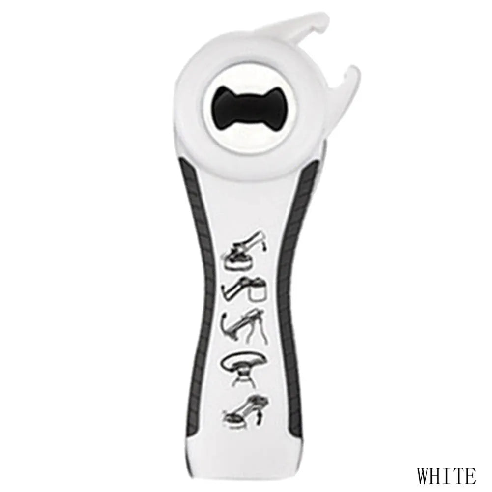 5-in-1 stainless steel can opener and beer bottle opener with black PP handle