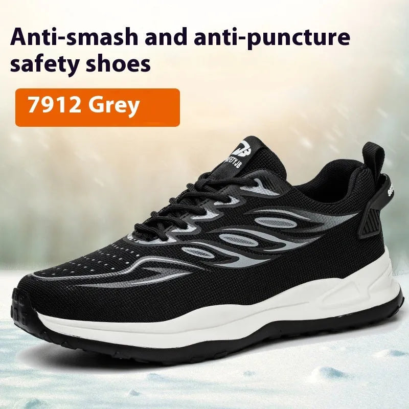 Orange labour protection shoes with leather upper and rubber sole for construction work