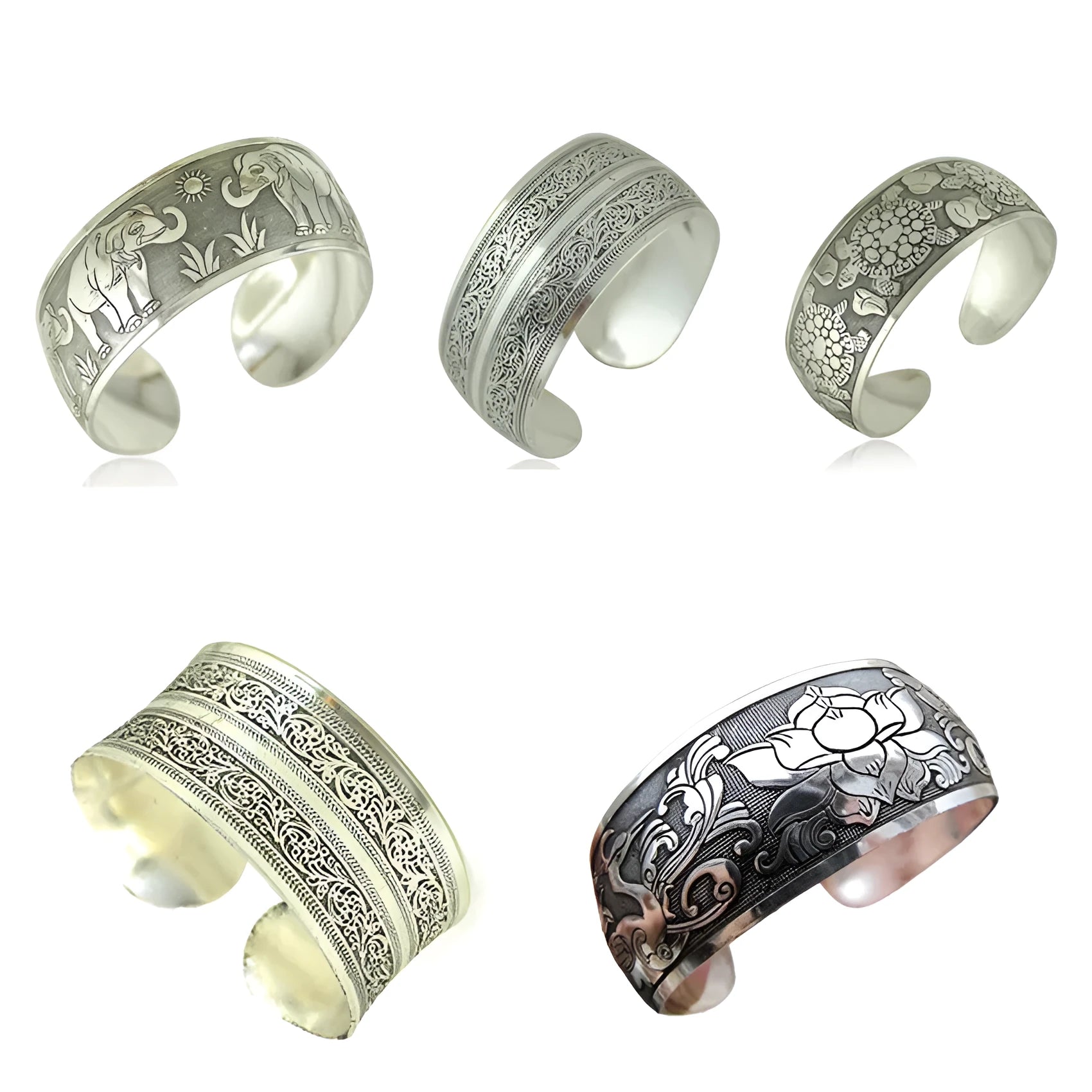 Ethnic carved open Miao pattern bracelet in alloy with Roman shape design