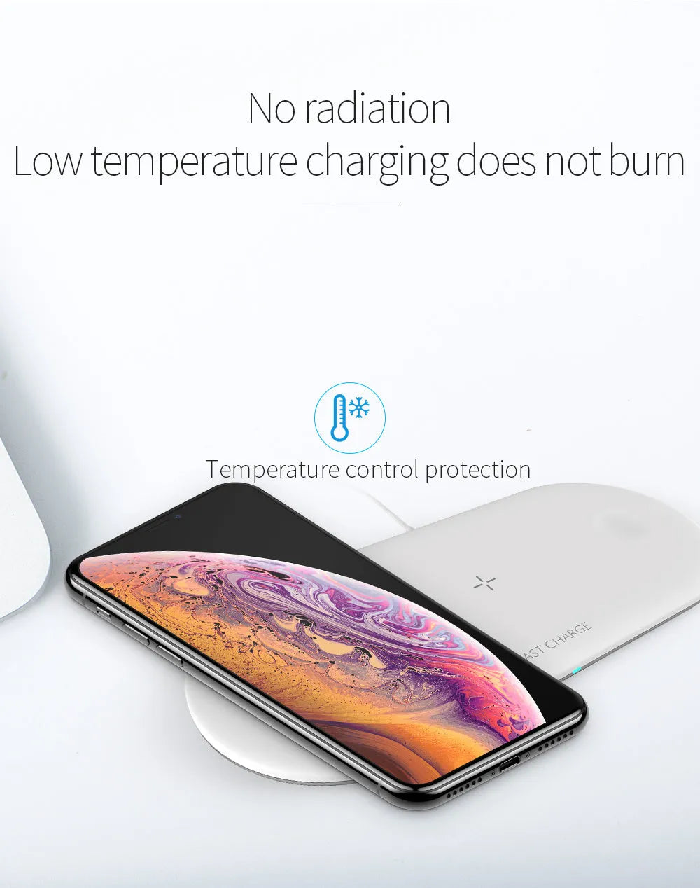 Black 3-in-1 wireless charging station for Apple phones, watches and earbuds on desk