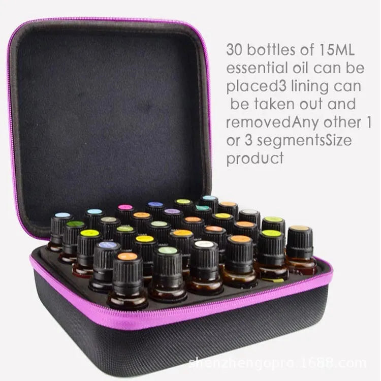 EVA cube essential oil storage bag with 30 compartments and zipper closure in various colour options
