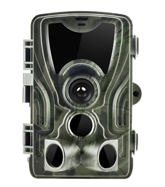 Green cellular trail hunting camera with night vision LEDs and mounting strap