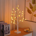 60cm tall white birch LED tree lamp with small mushroom-shaped lights on branches.