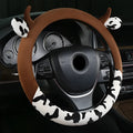 Plush car steering wheel cover in black with 38cm diameter measurement