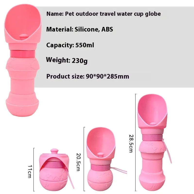 Silicone pet folding cup showing collapsed and expanded states with 550ml or 350ml capacity options