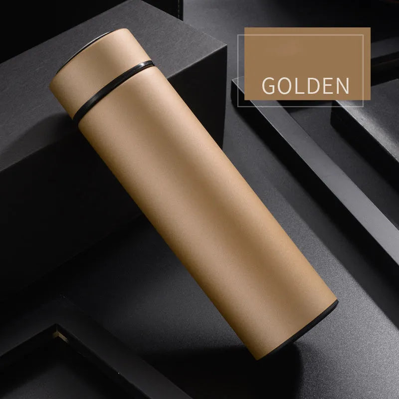 450ml stainless steel vacuum insulated water bottle in black, red, gold, or blue colour.