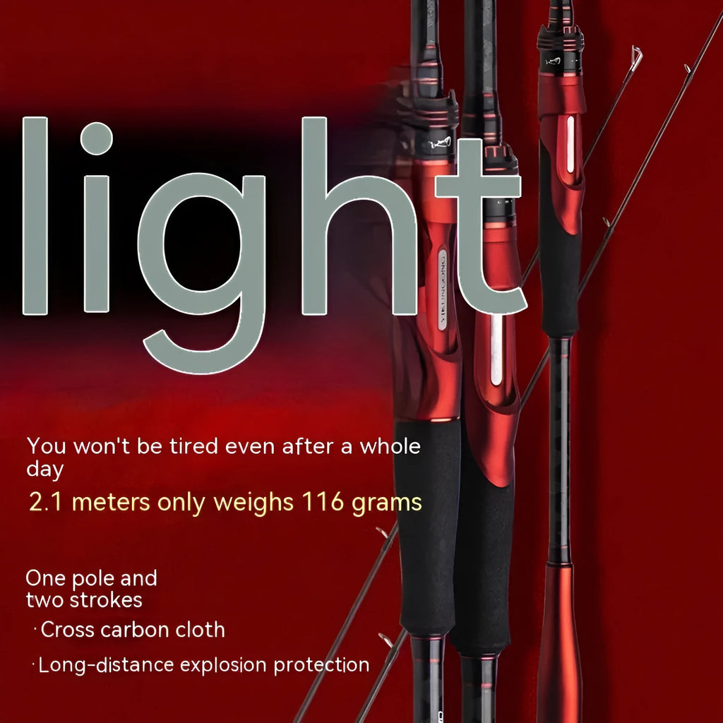 Carbon ultralight fishing rod showing pikestaff and straight handle options for lure fishing.