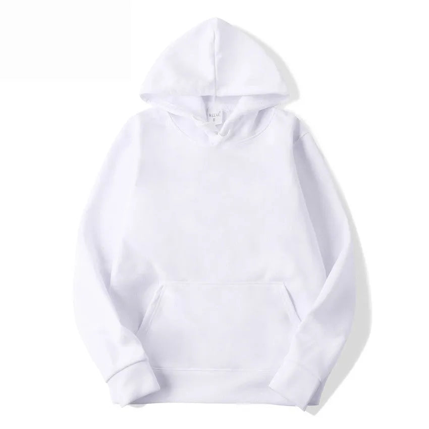 Cotton blend solid colour hoodie pullover with hood and long sleeves on hanger