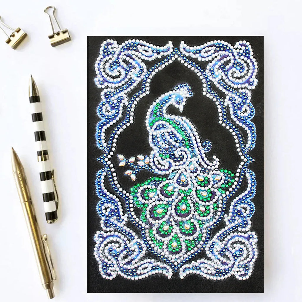 Black A5 diamond painting notebook for peacock art with shaped and bright drill decoration