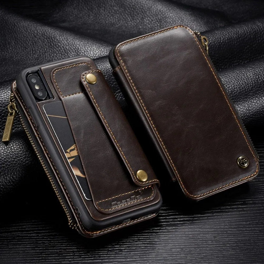 Black leather flip phone case for Samsung Galaxy Note9 showing front and back views
