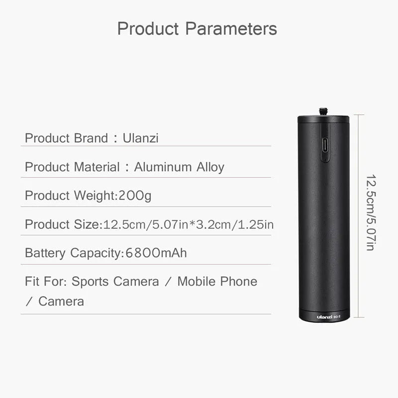Black aluminium alloy charging treasure handle portable power bank showing size and USB port.