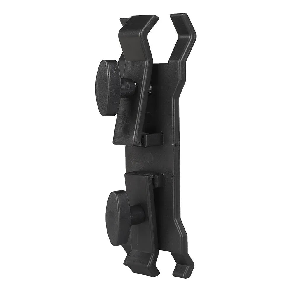 Black ABS plastic umbrella clip for camera tripods with adjustable screw clamp mechanism