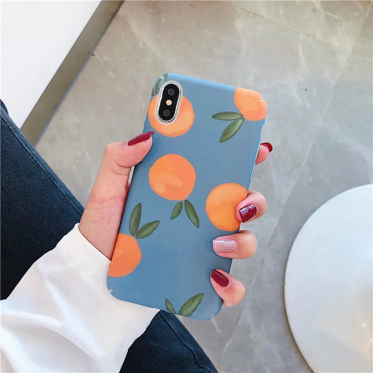 Orange plastic iPhone case with water and blue background motif