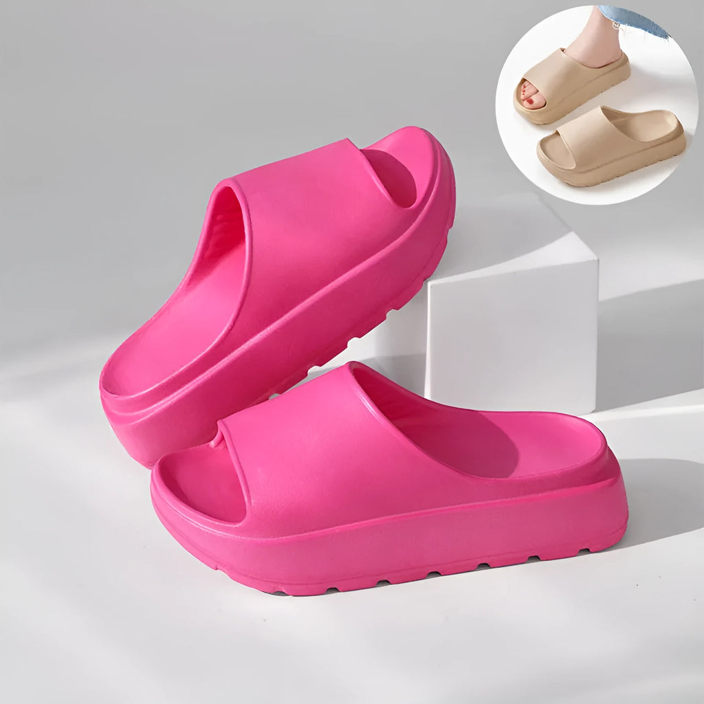 Women's thick-soled EVA slippers with fish mouth design in beige, black, khaki or rose red colours