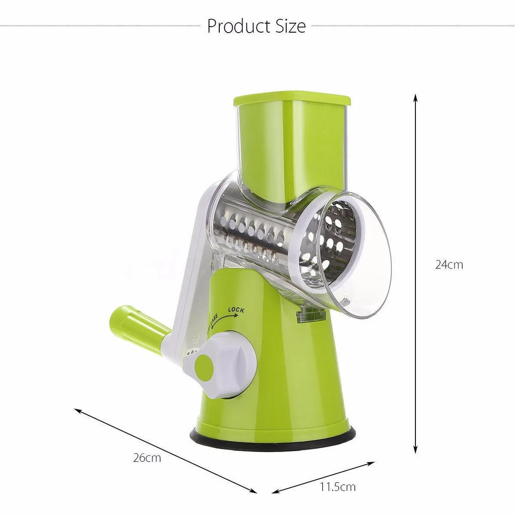 Mandoline slicer vegetable cutter with three stainless steel blades and suction base