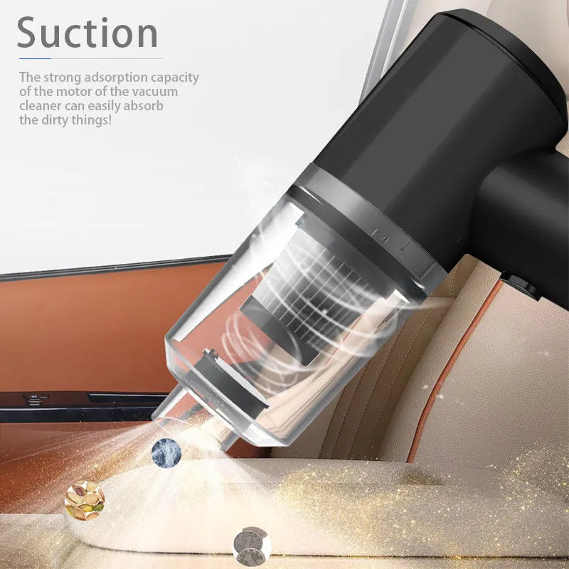 Wireless car vacuum cleaner with compact ABS plastic body and extended cable for vehicle interior cleaning