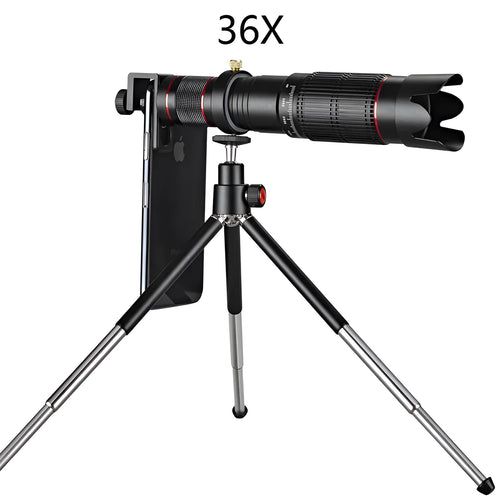 Black 36x telephoto mobile phone telescope attachment with compact design