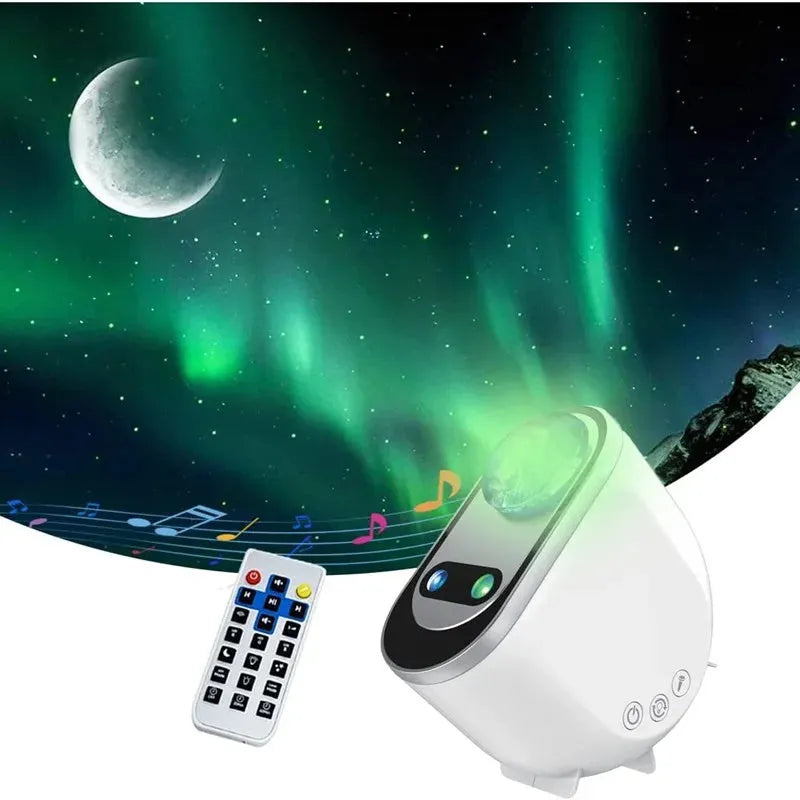 White ABS plastic star projector lamp with aurora borealis and galaxy night sky projection effects