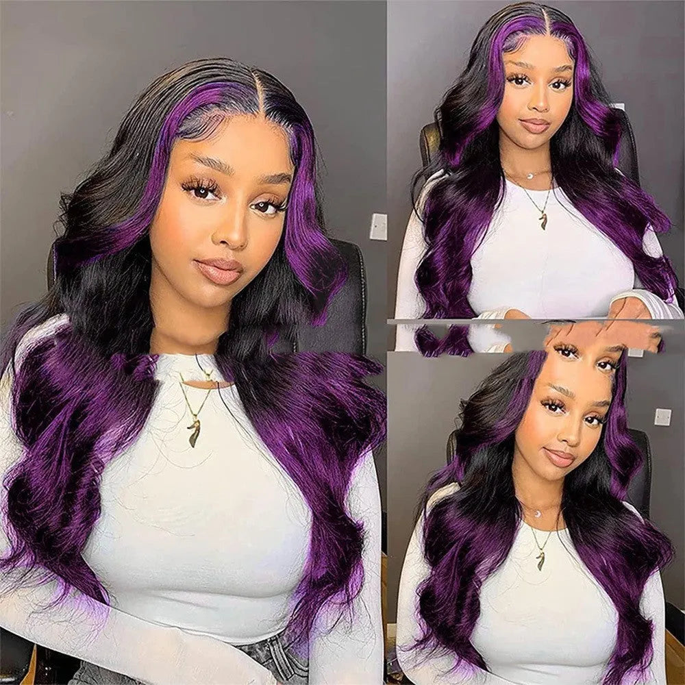 Gradient purple real human hair lace front wig with 13x6 integrated cap construction