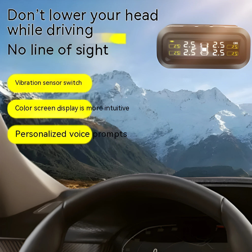 Solar wireless car tyre pressure monitor with colour screen display and four sensors