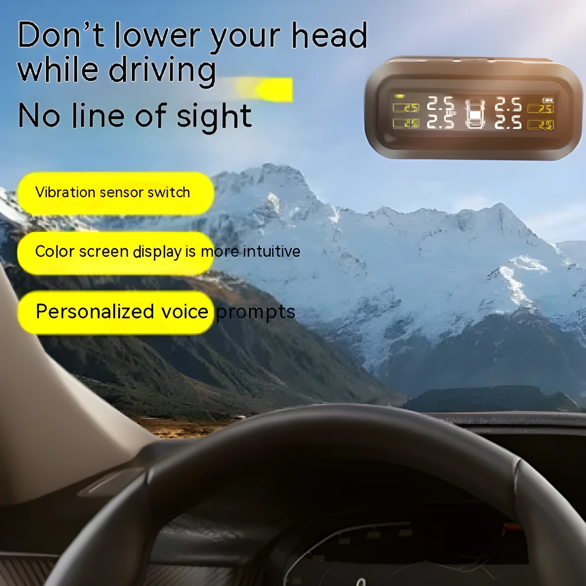 Solar wireless car tyre pressure monitor with colour screen display and four sensors
