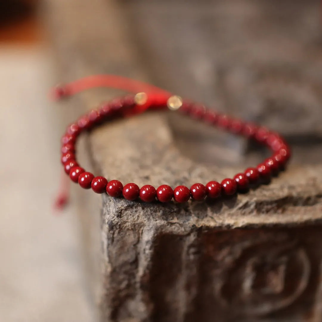 Purple gold sand design cinnabar bracelet with geometric shape and auspicious Chinese patterns