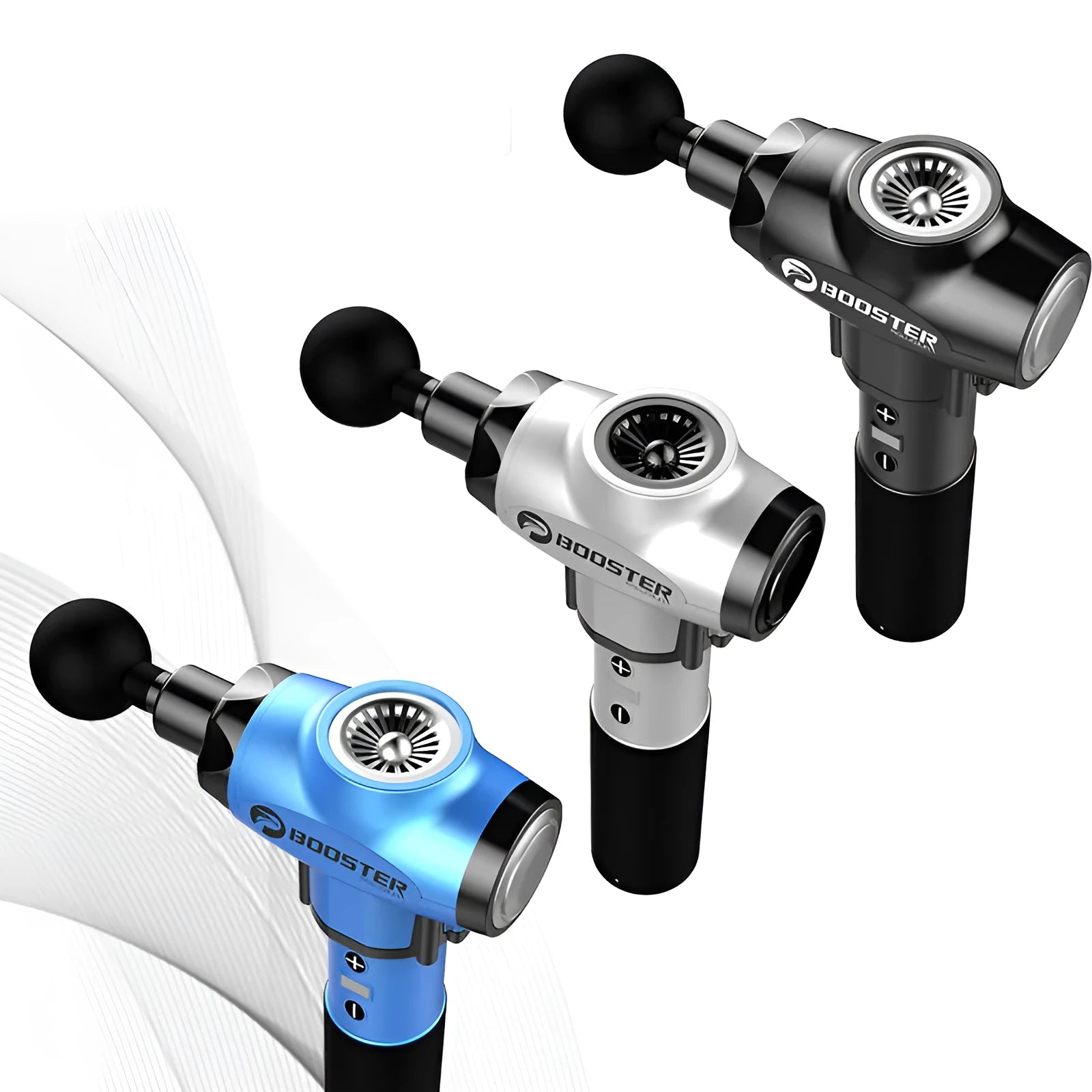 Black and white professional muscle massage gun with adjustable speed settings