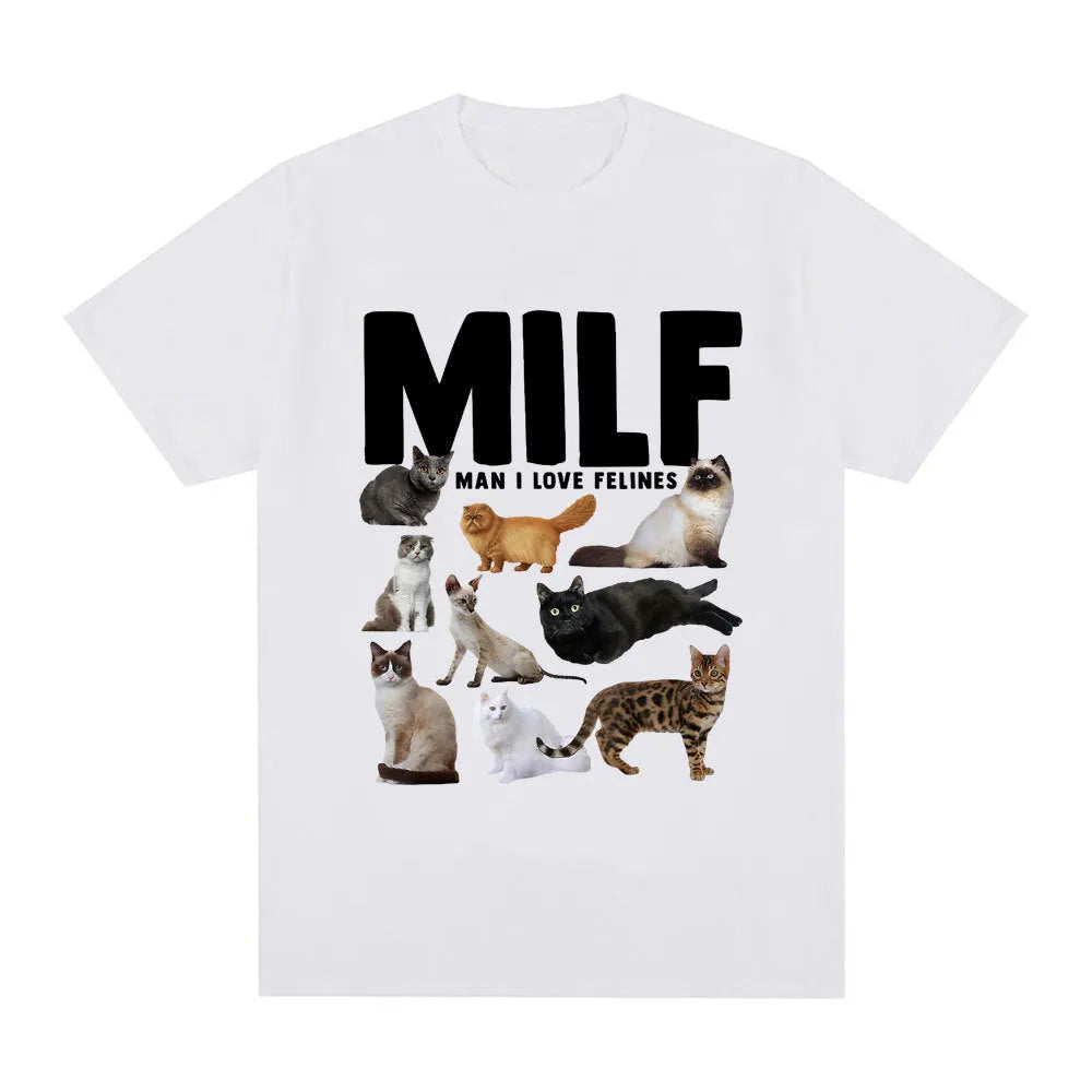 Geometric cat lover graphic printed on a short sleeve cotton T-shirt