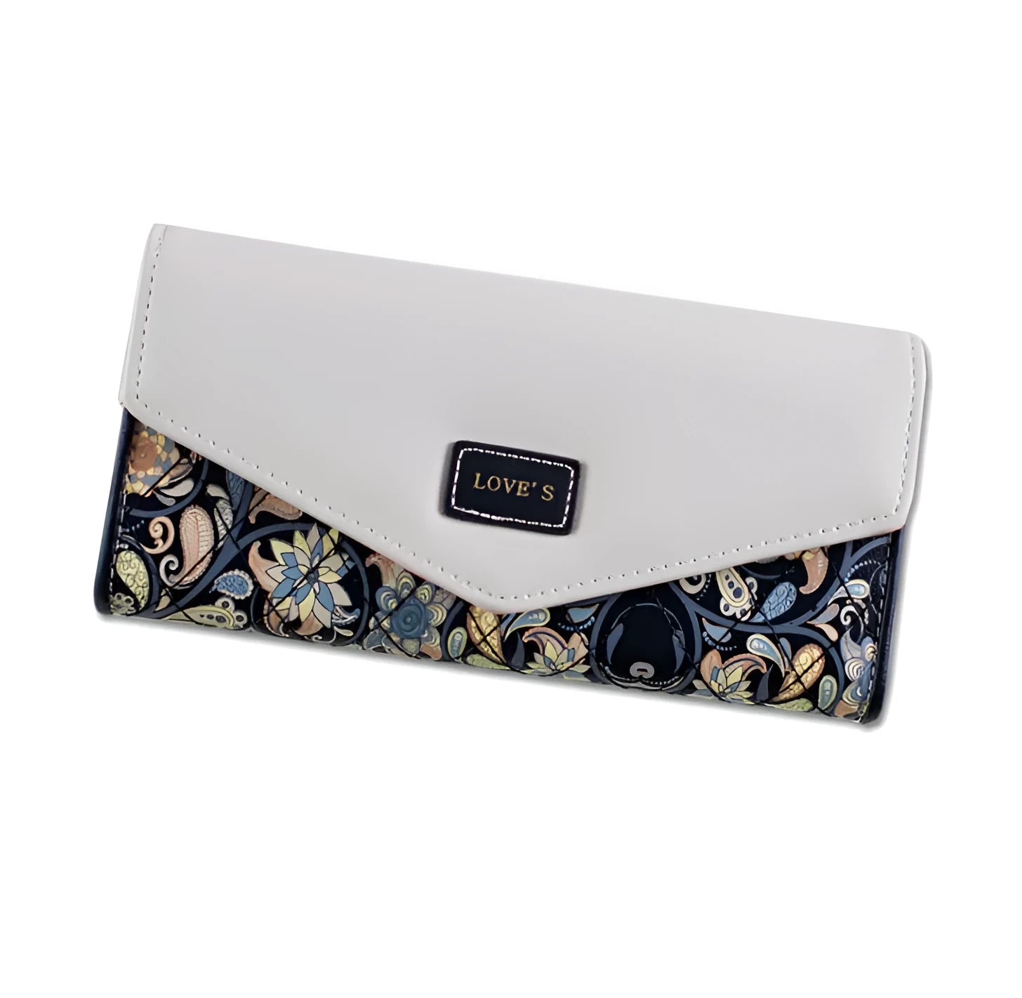 Women's large capacity three fold student wallet in PU leather with buckle closure, shown in multiple colours.