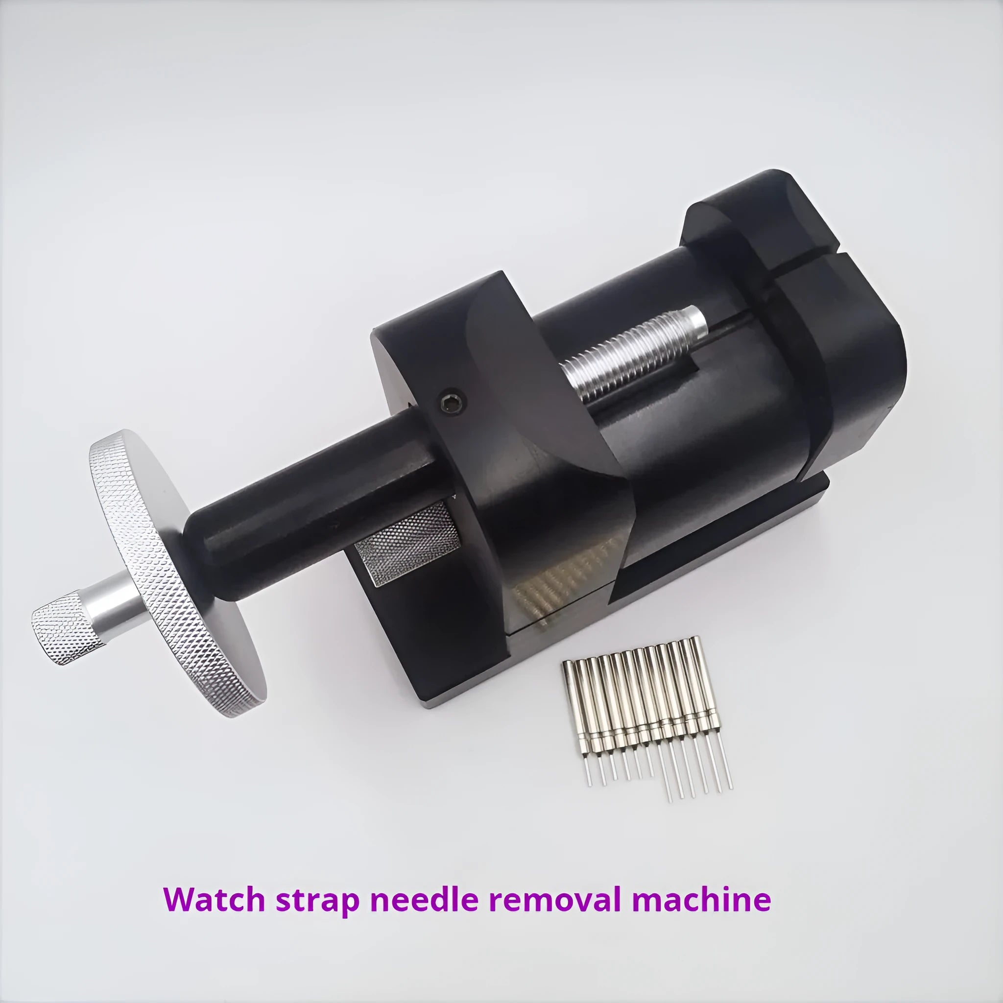 Alloy steel watch strap removal machine with accessory tools for professional watch repair.