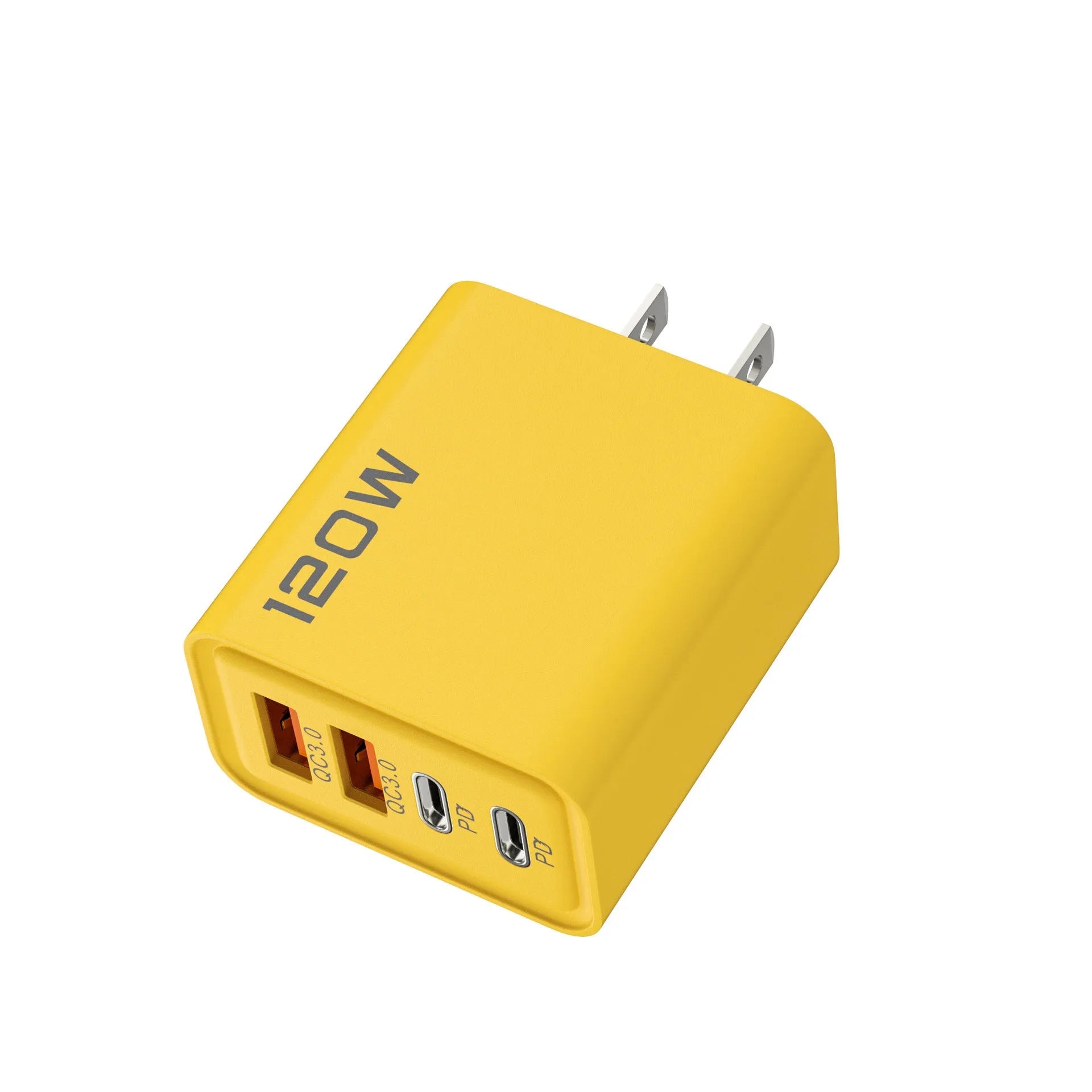 120W dual PD dual USB charger in black with interchangeable UK EU US plugs