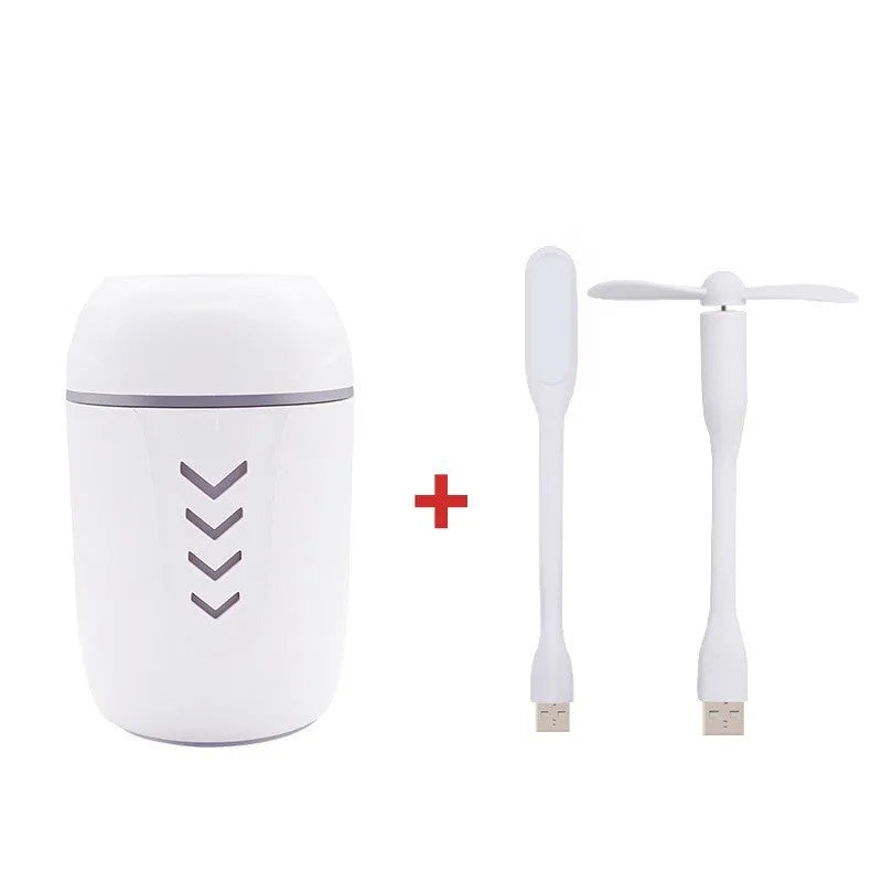 Portable car humidifier with columnar design in blue, pink, or white colour options