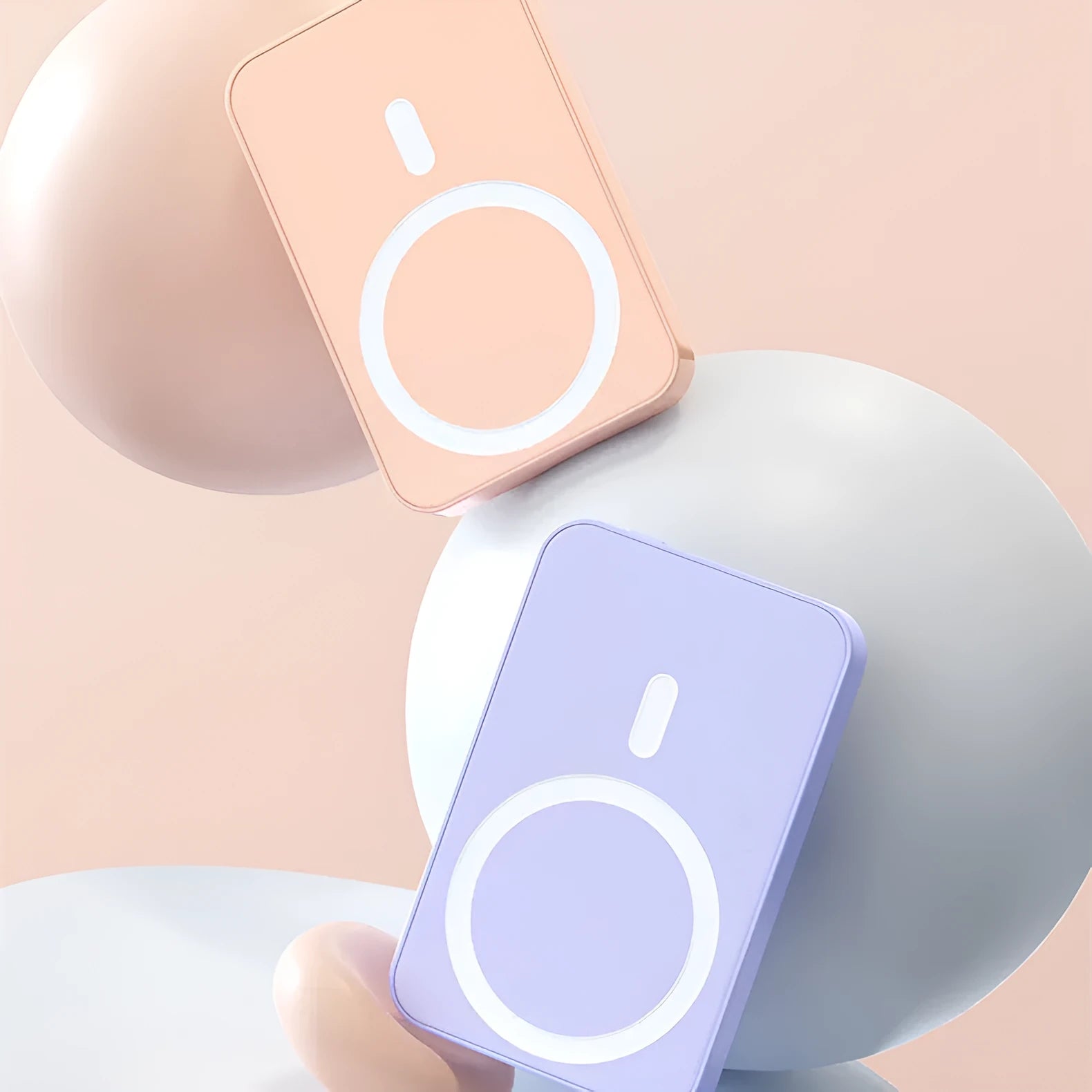 Pink magnetic wireless power bank showing 20000mAh capacity and compact size.