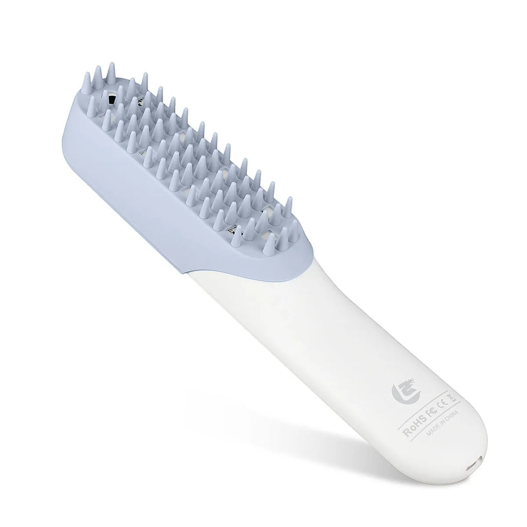 Blue ABS pet grooming comb with removable silicone massage head and ozone sterilisation function